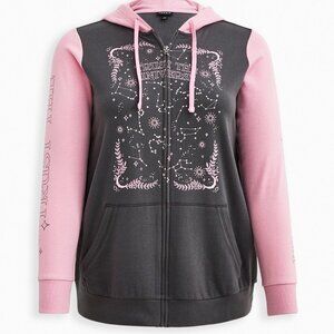 Tunic Zip Hoodie - Cozy Fleece Astrology Grey & Pink - size 1